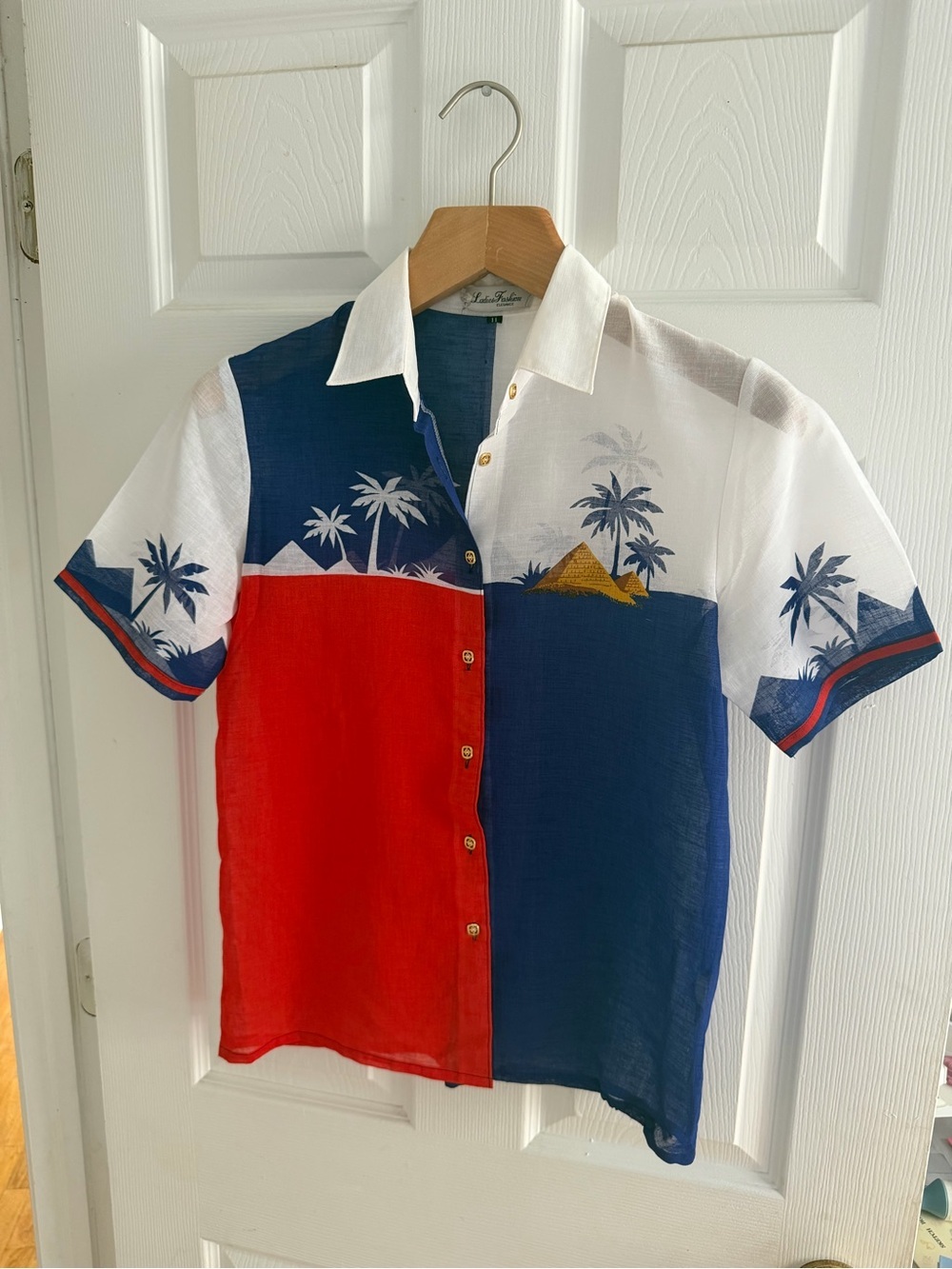 Vintage Japan Colorblock Resort Palm Tree Pyramid Shirt